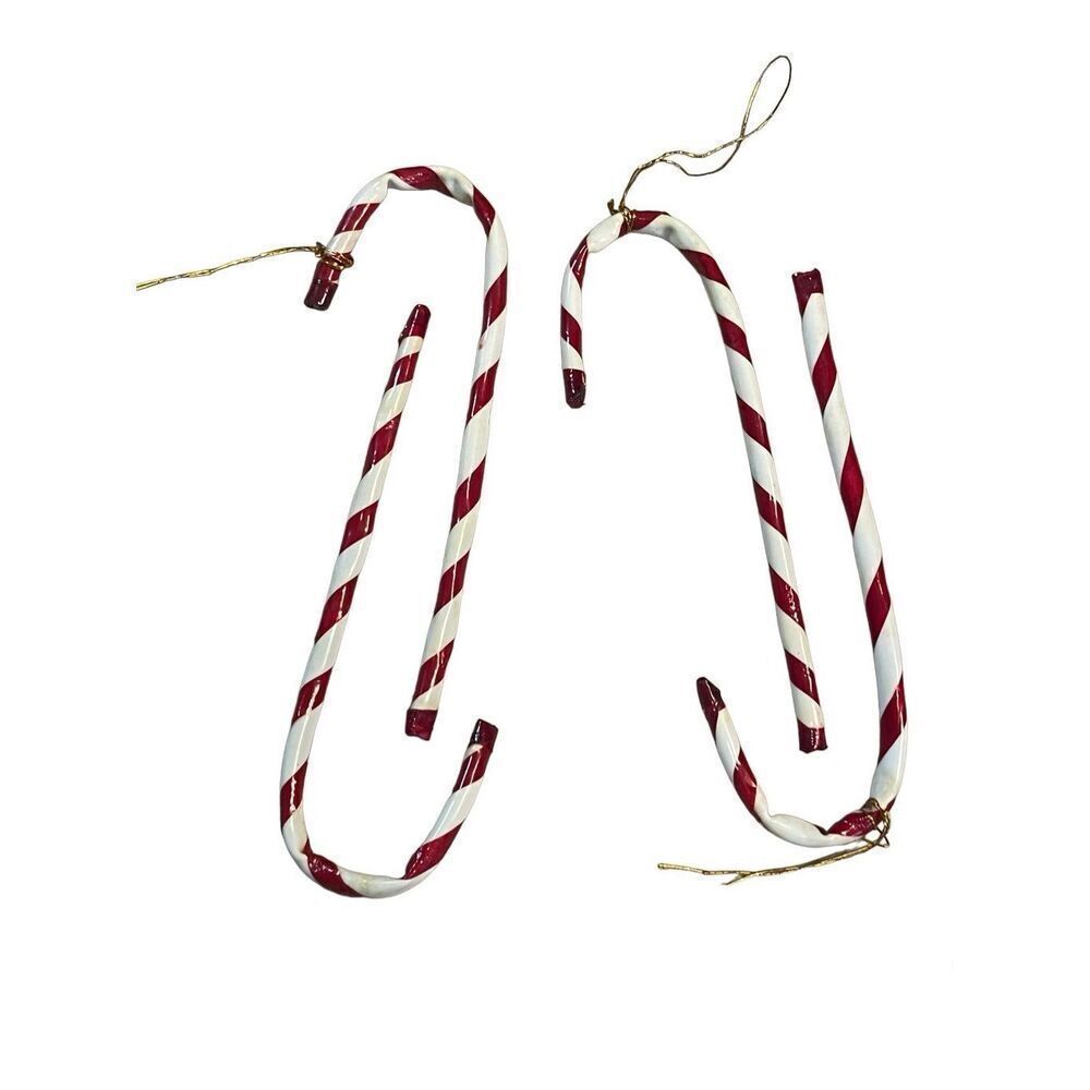 Set of 4 Holiday Christmas Candy Cane‎ Hanging Ornaments Red White Stripe
